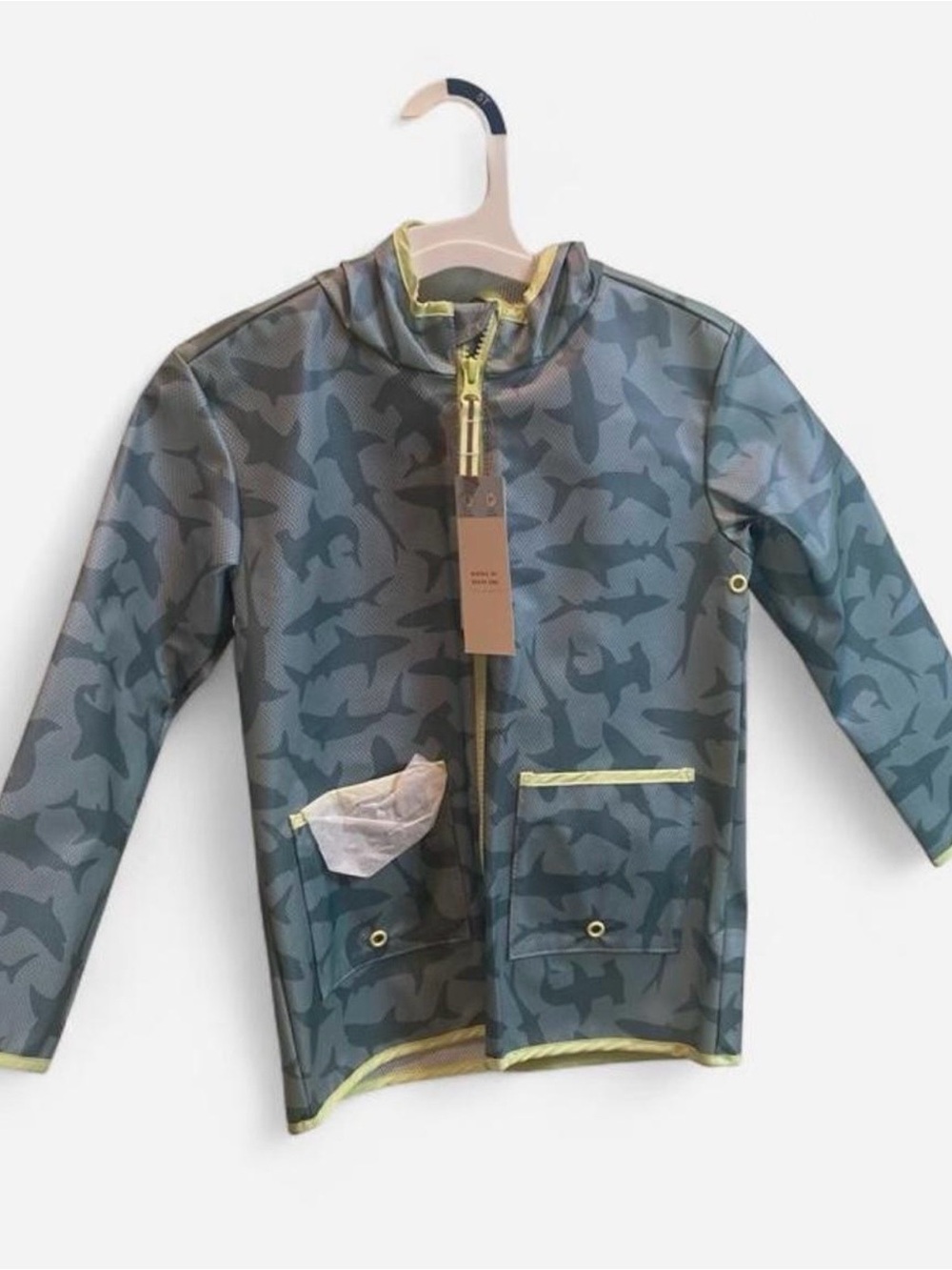 Kids' Mint Shark Print Hooded Raincoat - Picture 2 of 4